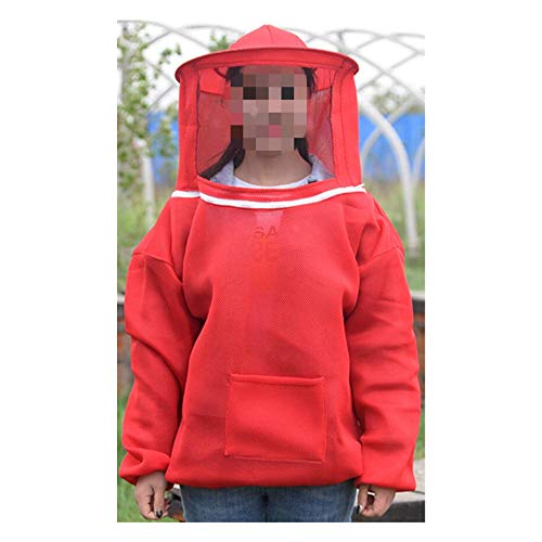 Breathable Beekeeping Protective Jacket Suit with Pull Hat Veil for Professional and Beginner Beekeepers Without Pants - color: Red
