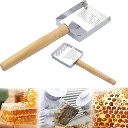 Stainless Steel Honey Fork, Wooden Handle Uncapping Fork Tool, Adjustable Pins Scraper with, Metal Beekeeping Forks, Apiary Tool Forks with Classic Design, Honey Extraction for Frames