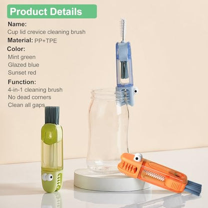 4 in 1 Cup Lid Cleaning Brush - Multifunctional Water Bottle Crevice Cleaning Brush, Portable Cup Lid Brush, Home Kitchen Crevice Brush Tools for Tiny Cup Lid Detail, Bottle Tight Spaces Cup (3 PCS) - color: Orange, Blue, Green(3pcs)