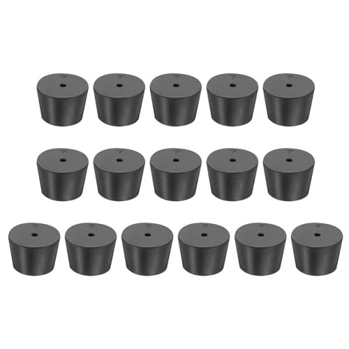 MECCANIXITY Rubber Tapered Plug 30mm to 37mm Solid Test Tubes Bungs Stopper with Hole Black for Lab Home 16 Pieces - size: 30mm-37mm
