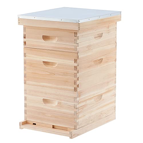 CO-Z Bee Hive Boxes Starter Kit, Langstroth Beehive for Bee Keeping, 3 Layer Bee House with 10 Medium and 20 Deep Frames & Foundations, Beekeeping Supplies with Plastic Queen Excluder and Nails