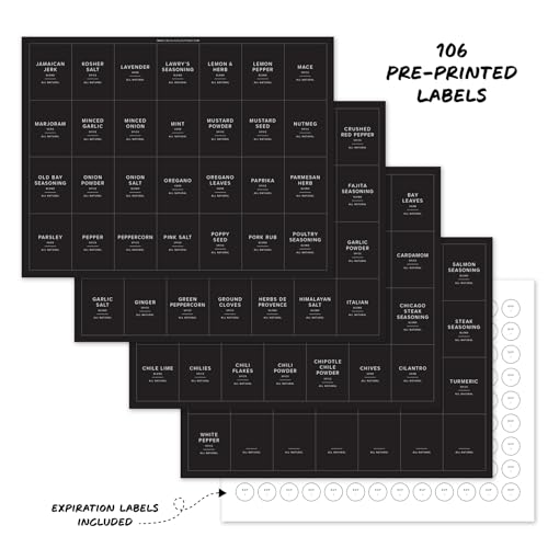 230 Black Spice Labels by ThreeKin | Waterproof & Oil-Resistant Pre-Printed Stickers for Spice Jars | Durable, BPA-Free Seasoning Labels | Easy-Clean, No-Residue Design | Proudly Female & USA Owned - color: Black