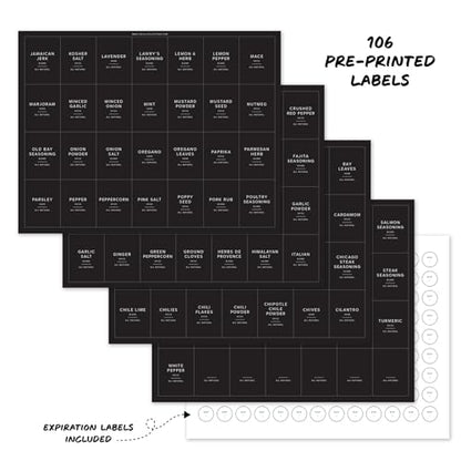 230 Black Spice Labels by ThreeKin | Waterproof & Oil-Resistant Pre-Printed Stickers for Spice Jars | Durable, BPA-Free Seasoning Labels | Easy-Clean, No-Residue Design | Proudly Female & USA Owned - color: Black