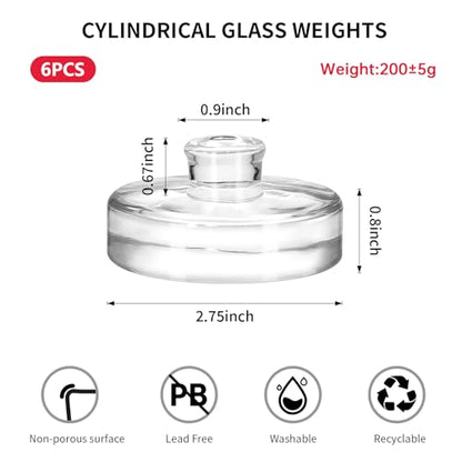 6Pcs Fermentation Glass Weights with Easy Grip Handles, Clear Canning Weights and Pickling Glass Weight for Wide Mouth Mason Jars, Fermenting Kit, Kimchi, Sauerkraut (6)