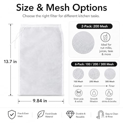 Reusable Fine Mesh Strainer Bag For Cheese Nut Milk, Cream Separator For Raw Milk, Cloth Liquid Strainer For Juice Tea Coffee Butter Yogurt (6Pcs) - size: 6Pcs