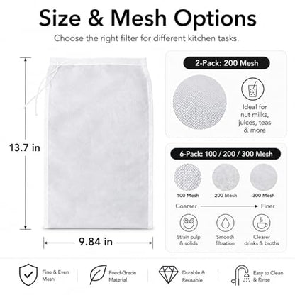 Reusable Fine Mesh Strainer Bag For Cheese Nut Milk, Cream Separator For Raw Milk, Cloth Liquid Strainer For Juice Tea Coffee Butter Yogurt (6Pcs) - size: 6Pcs