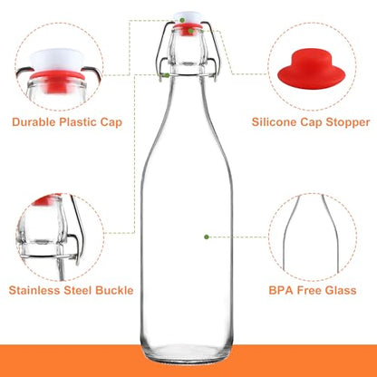 6 Pack 1 Liter Swing Top Glass Bottles, 33oz Flip Top Brewing Bottles with Airtight Stopper for Vanilla Extract, Kombucha, Beer, Kefir, Mead - size: 33oz