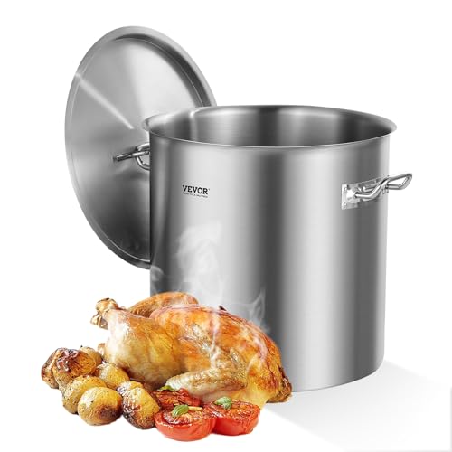 VEVOR Stainless Steel Stockpot, 53 Quart Large Cooking Pots, Cookware Sauce Pot with Lid, and Handle, Heavy Duty Commercial Grade Stock Pot, Sanding Treatment, for Large Groups Events Silver - size: 53 Quarts