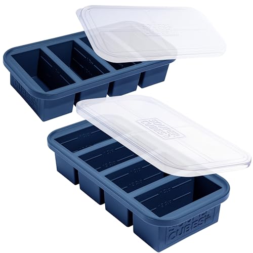 Souper Cubes 1 Cup Silicone Molds for Food with Lids, Blueberry, 2-Pack | 100% Platinum-Cured Silicone Freezer Mold, Oven and Microwave Safe, Perfect for Freezing Soup, Rice, Protein, Grains and More - color: Blueberry, size: 2-Pack