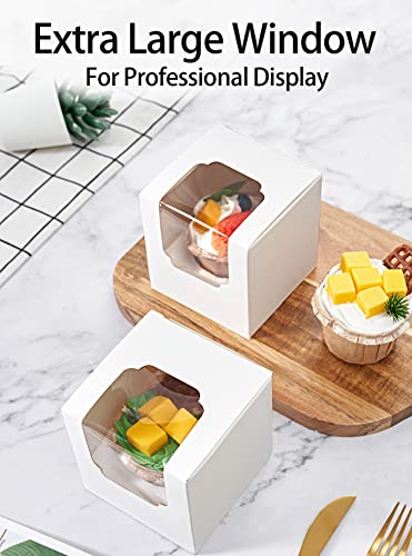 Happyhiram Cupcake Boxes 200 Pcs Bulk white Individual Cupcake Box, Single Cupcake Containers Paper Holders with Inserts and Window for Muffins Cocoa Bombs Packaging Togo Boxes - color: Pure White, size: 200-Count
