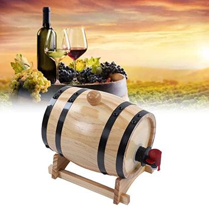 1.32 Gallon Whiskey Aging Barrel with Faucet - Pine Wood Wine Storage Keg for Bourbon, Brandy, Tequila | Large Capacity Retro Dispenser with Bracket | Home Bar, Catering, BBQ Accessory (5L) - size: 5L