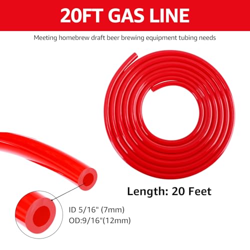 FERRODAY 20 Feet CO2 Gas Line, 5/16" ID 9/16" OD PVC Tubing Keg CO2 Hose, CO2 Kegerator Tube Replacement Kit with 6 Pcs Hose Clamps, Food Grade Hose for Corny Keg, Kegerator Tower,D Coupler Dispense - size: 20FT-Gas Line