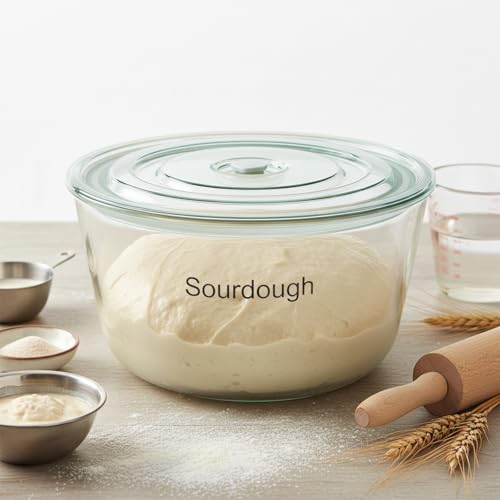 3L/101 oz Sourdough Starter Jar, Sourdough Bread Baking Supplies, Wide Mouth Glass Jar with Airtight Lid, Sour Dough Tools Kit, Food Storage Container for Kitchen Countertop, Round, Clear - size: Round