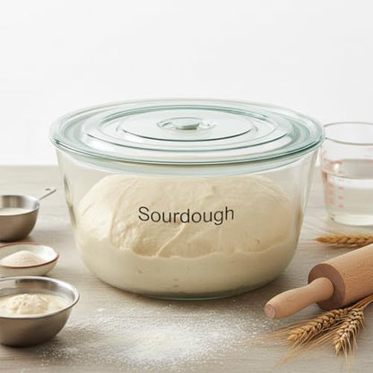 3L/101 oz Sourdough Starter Jar, Sourdough Bread Baking Supplies, Wide Mouth Glass Jar with Airtight Lid, Sour Dough Tools Kit, Food Storage Container for Kitchen Countertop, Round, Clear - size: Round