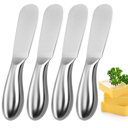 Butter Knives 4 Pieces Stainless Steel Cheese Butter Spreader Knife Set for Cold Butter, Cream Cheese, Jam, Pastry, Charcuterie, Multipurpose Kitchen Gadgets - color: Silver04