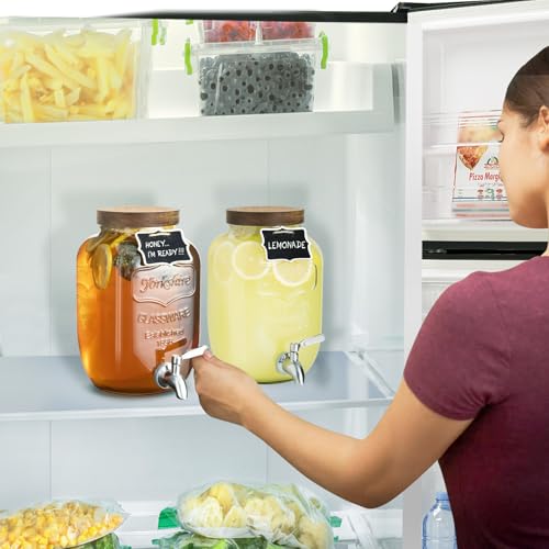 Mustry Glass Drink Dispenser for Parties, 1 Gallon Beverage Dispenser with Spigot Solid Stainless Steel, Used as Lemonade Dispenser Sun Tea Jar Kombucha Jar, Set of 2 - size: Double