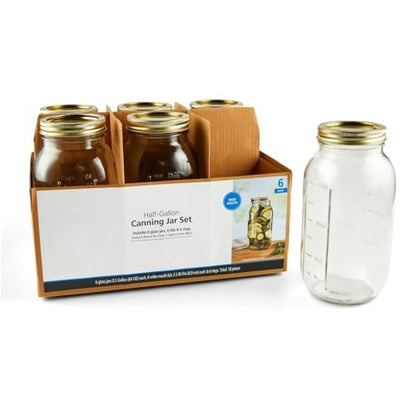 Wide Mouth Half Gallon Mason Jars, 64 oz, Glass, 6-Pack, with Lids and Rings, for Canning and Pantry Storage