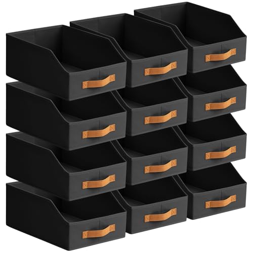 Homsorout Fabric Storage Bins for Organizing - 12 Pack Large Trapezoid Collapsible Storage Bins with Front Handle, Closet Organizers and Storage for Bedroom, Home Shelves, Small Spaces, Black - color: Black, size: 12 Pack