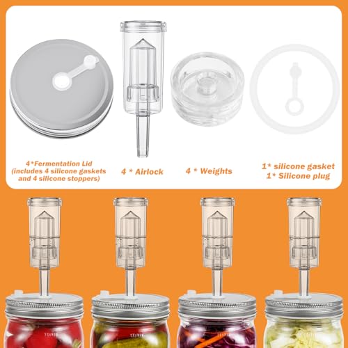 Fermentation Kit for Wide Mouth Jar, Pickling and Sauerkraut Kit with Glass Fermentation Weights Fermenting Lids Airlocks Silicone Gaskets for Pickles (Jar not included)