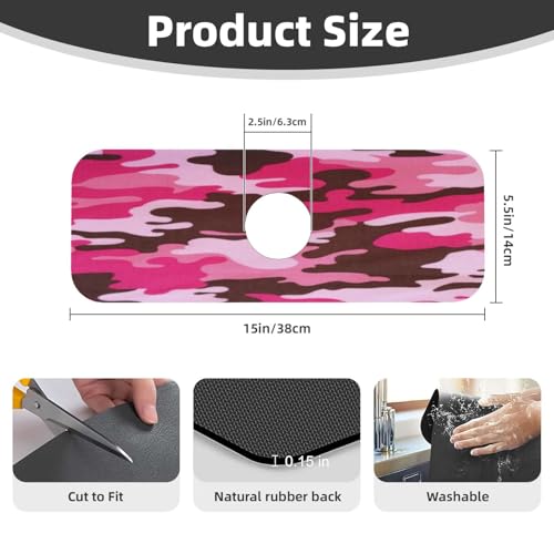 Pink Camo Faucet Mat For Kitchen Sink, Absorbent Countertop Protector, Quick Dry Sink Splash Guard Pad, Waterproof Draining Mat 15" X 5.5" - color: Style 5