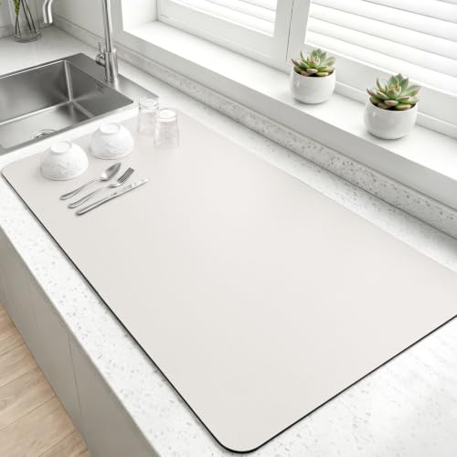 LOPNUR Kitchen Dish Drying Mat, 31.5"x17" Dish Drying Mats for Kitchen Counter, Diatomite Coffee Mat, Super Absorbent Dish Drying Pad, Heat Resistant Mat with Anti-slip Rubber Backed, Cream White - color: Cream White, size: 31.5" x 17"