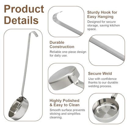 Bivethoi 2Pcs 3 oz 10.55" Stainless Steel Pizza Sauce Spoon | Long Handle, Flat Ladle Design, Measuring Scoop, For Stirring/Portioning/Serving Soups - size: 2 Pack