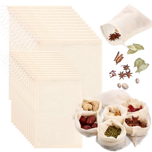 Boao 24 Pcs Spice Cooking Cheesecloth Bags for Straining Reusable Empty Tea Drawstring Soup Muslin Bags(3 x 4 Inch, 6 x 8 Inch) - size: 3 x 4 Inch, 6 x 8 Inch
