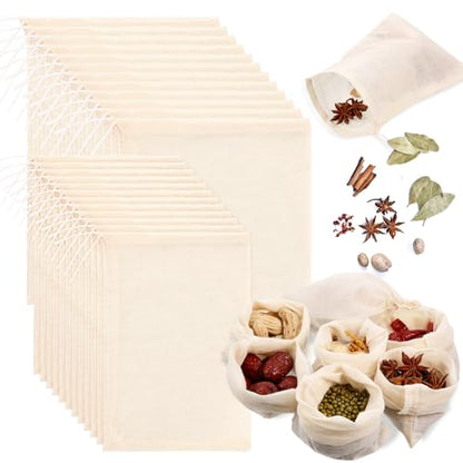 Boao 24 Pcs Spice Cooking Cheesecloth Bags for Straining Reusable Empty Tea Drawstring Soup Muslin Bags(3 x 4 Inch, 4 x 6 Inch) - size: 3 x 4 Inch, 4 x 6 Inch