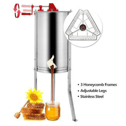 VINGLI 3 Frames Manual Honey Extractor Separator, Food Grade Stainless Steel Honeycomb Spinner Drum Crank By Hand With Adjustable Height Stands, Beekeeping Pro Extraction Apiary Centrifuge Equipment - size: 3 Frames