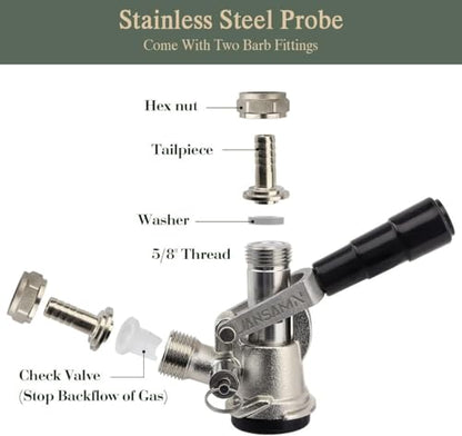 Keg Coupler, Sankey D Tap with 304 Stainless Steel Probe, Keg Coupler D System with Black Handle & Hose Clamp, D Style,Sankey D Tap for 5/16" ID Hose