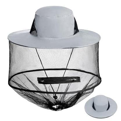 Sucrain Mosquito Head Net Hat Sun Hat Garden Bug Hat with Hidden Net Mesh for Outdoor Gardening Beekeeping - color: Grey