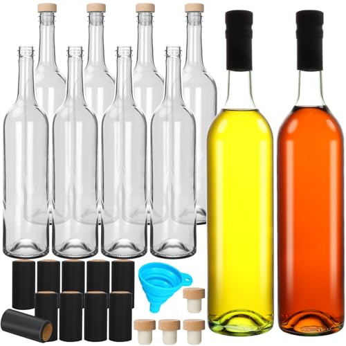 DHSBTLS 26 oz/ 750 ml Clear Glass Bottles With Cork Lids, 10 Pack | 750ml Home Brewing Bottles with Shrink Capsules, Juicing Bottles for Bordeaux Wine, Beverage, Sparkling Wine, Kefir, Decor - color: 750ml 10 Pack White Wood Lids