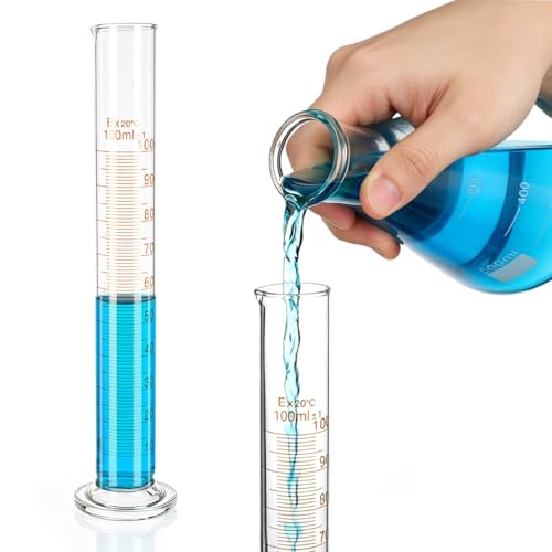 Baluue 100ml Graduated Cylinder, Borosilicate Glass Lab Beaker with Stable Base & Pour Spout for Accurate Hydrometer Readings, Chemistry & Kitchen Liquid Measure