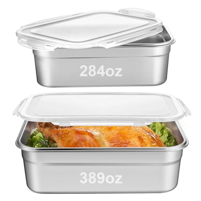 2 Pcs Large Stainless Steel Marinating Containers with Lids, Food Storage Containers for Refrigerator, Leak-proof & Stackable for Meal Prep, Meat(389oz/11.5l + 284oz/8.4l,No Handle) - size: 389oz/11.5l + 284oz/8.4l