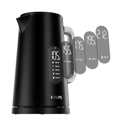 KRUPS Smart Temp Electric Kettle: 1.7L Capacity, 5 Precise Temperature Settings, Digital Display, Cool-Touch Exterior, Cordless Design for Tea and Coffee Lovers - style: Digital Kettle