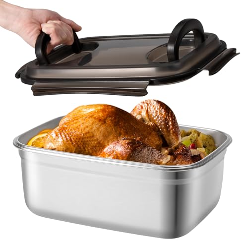 QCQHDU Stainless Steel Food Storage Containers, 7500 ML/ 254 oz / 32 Cup Large Food Storage Meal Prep Containers with Airtight Lids for Roasting Turkey, Chicken, Baking Casserole, Fruits, Party