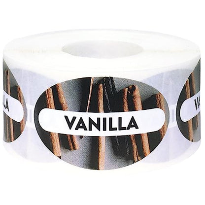 Vanilla Grocery Store Food Labels 1.25 x 2 Inch Oval Shape 500 Total Adhesive Stickers - color: Vanilla