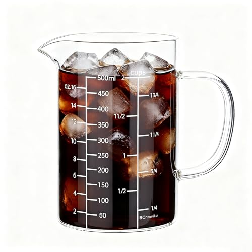 500ML Glass Measuring Cup With Handle, High Borosilicate Glass Three Scales V-Shaped Spout Clear Measuring Cup (OZ, Cup, ML/CC) Easy To Read Kitchen Tools