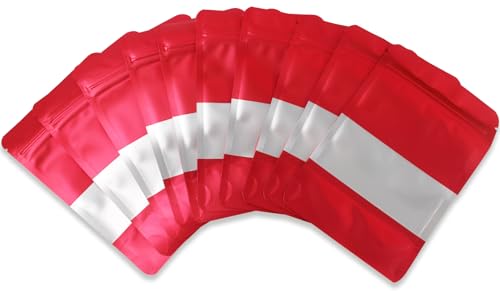 50 Pcs 4.7x7.9 Inch Red Resealable Matte Metallic Stand Up Bags with Clear Window - Ideal for Food Storage and Small Business Packaging - color: Red, size: 4.7*7.9 Inch
