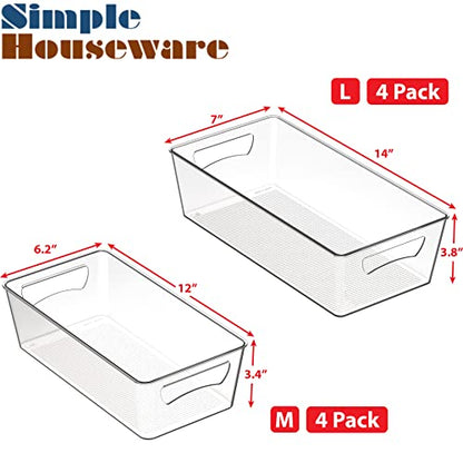 Simple Houseware Pantry Bins Storage Organizer, 8 Packs (4 Medium & 4 Large) - size: 8 Pack - Assorted Sizes(2)