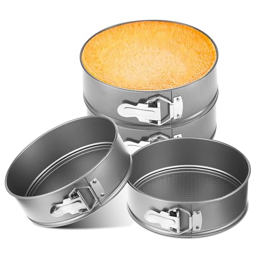 Funnymoom 4 Pcs 8 Inch Non Stick Springform Pan with Removable Bottom Carbon Steel Round Springform Cheesecake Pan with Stainless Steel Spring Buckles for Baking Kitchens Restaurant(Gray) - color: Gray, size: 8 Inch