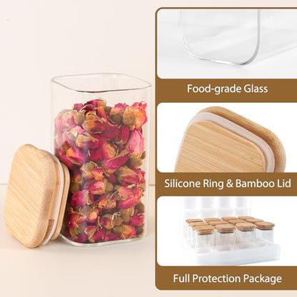 TBWIND 12 Pack 8 oz Square Glass Spice Jars with Lids and Labels – Airtight Small Spice Containers Set, Clear Glass Storage Jars for Seasoning, Spices, Kitchen Pantry Organization - color: Square/8oz/12pcs