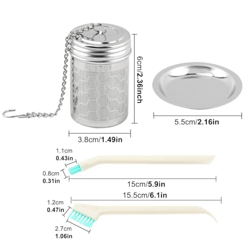 2 Pack Tea Strainers for Loose Tea, Extra Fine Mesh Tea Infuser, 304 Stainless Steel with Chain Hook& Drip Tray, Filter for Brew Tea, Spices & Seasonings, with 2 Cleaning Brushes