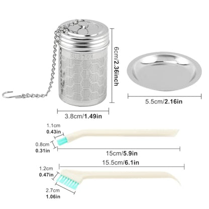 2 Pack Tea Strainers for Loose Tea, Extra Fine Mesh Tea Infuser, 304 Stainless Steel with Chain Hook& Drip Tray, Filter for Brew Tea, Spices & Seasonings, with 2 Cleaning Brushes