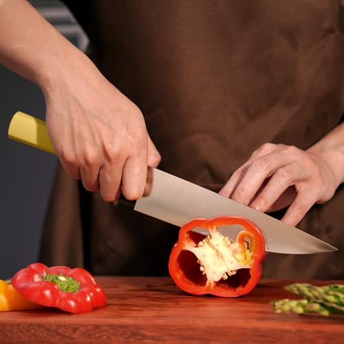 8 Inch Chef Knife, AR-RPM9 Steel & Ergonomic Handle Cooking Knife, Ultra Sharp Professional Kitchen Knife with Gift Box for Home Chefs - color: Pale Yellow, size: 8"