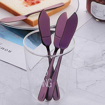 Stainless Steel 18/10 Cheese Desert Knives, Set of 4, Baikai Breakfast Butter Knife, Slicer Sandwich Spreader (Purple) - color: Purple