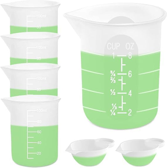7 PCS Silicone Measuring Cups Kits,1 PCS 250ml Silicone Cups,4 PCS 100ml Non-Stick Mixing Cups,2 PCS 10ml Silicone Mold Cup Dispenser, for Casting Moulds,Jewelry Making,DIY,Crafts - size: 250ML+100ML*4