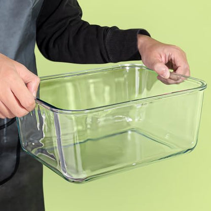 Extra Large Glass Storage Containers with Lids 200oz/6000ml/26cup | Silicone Mat Included | Borosilicate Glass | Airtight | Freezer Oven Dishwasher Safe | Rotisserie Chicken | XL Big Food Bowl - color: Light blue
