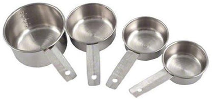 American Metalcraft MCL4 Flat-Handled Stainless Steel Measuring Cup Set - Four Sizes 1/4 1/3 1/2 1 Cup - Durable 200 Series Stainless Steel – For Bakery, Commercial Kitchen, Catering & Foodservice