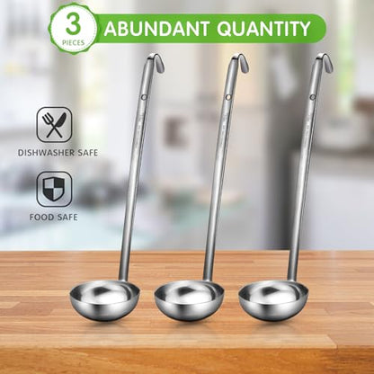 meekoo Stainless Steel Ladle Soup Handle Ladle with Pouring Rim for Kitchen Cooking Soup Sauce - size: 10 oz